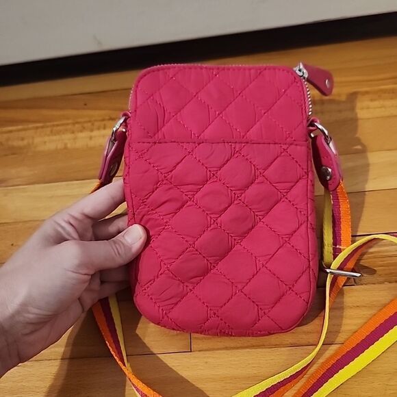 Sondra Roberts Squared Quilted Pink Crossbody Bag Rainbow Strap - Picture 6 of 7